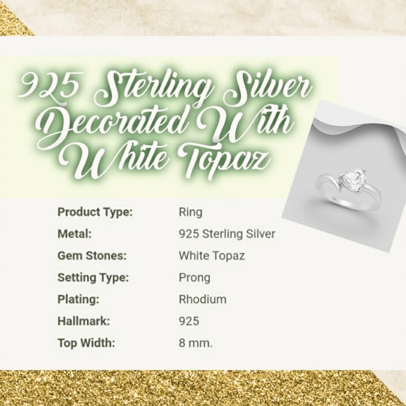 White Topaz Ring , 925 Sterling Silver - Picture 4 of 4